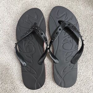 Black Flip Flops with Studded Straps